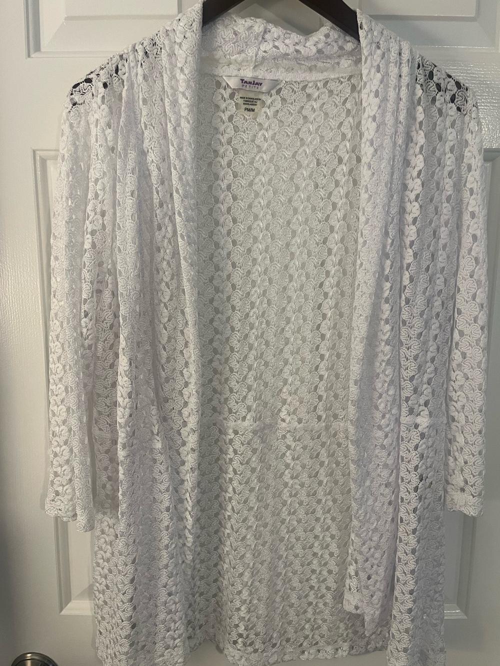 White Lace Crochet Open-Front Cardigan Size Petite Medium